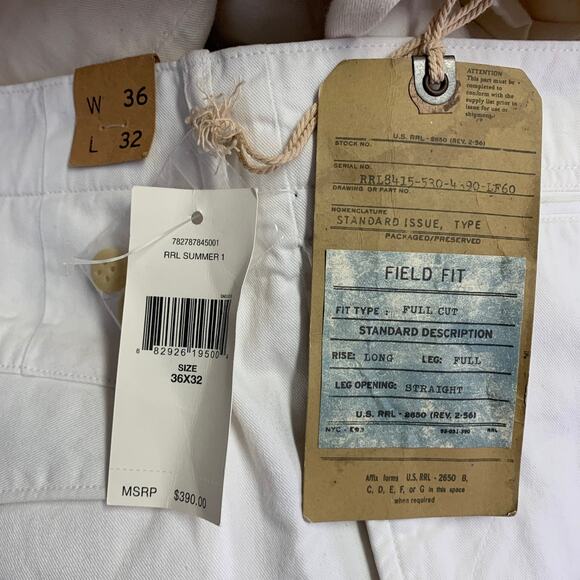 RRL by RALPH LAUREN Size 36 White Twill Cotton Straight Button Fly Casual Pants - Picture 3 of 7